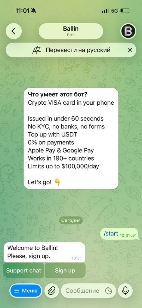 Telegram bot screen