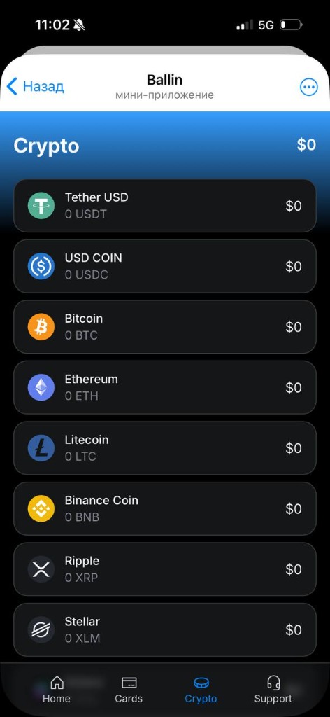 Crypto wallet screen